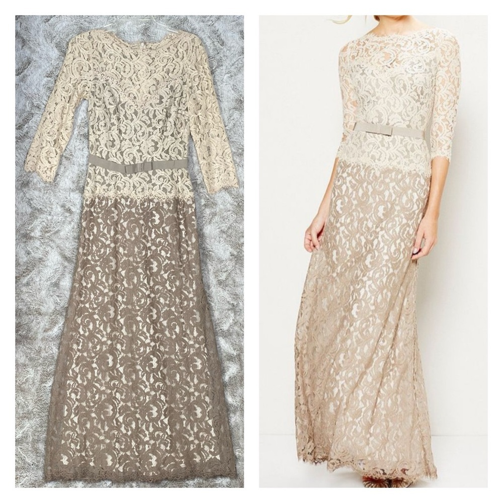 Tadashi Shoji Formal Lace Evening Gown Neutral Mother of Bride Elegant Size 6